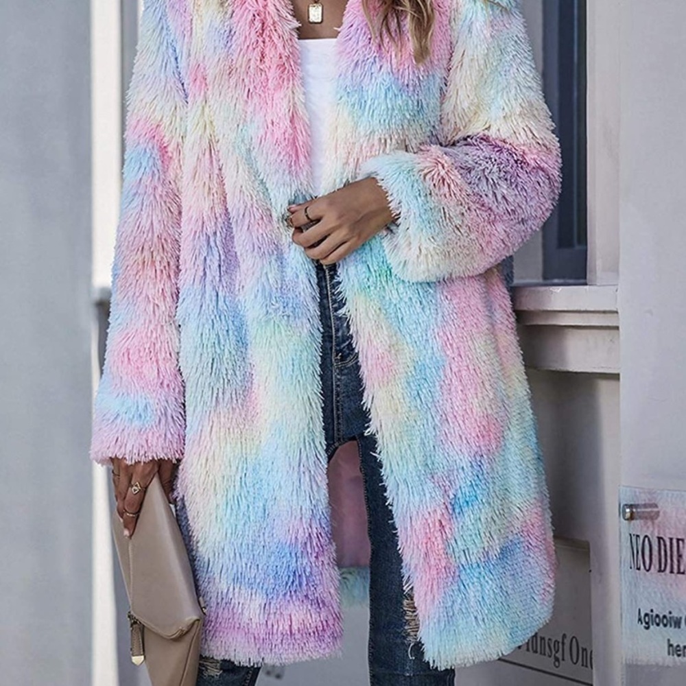 Faux fur tie dye coat